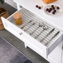 HOMCOM Elegant Buffet with Hutch, Kitchen Pantry Storage Cabinet with Framed Glass Door Drawer and Microwave Space, White