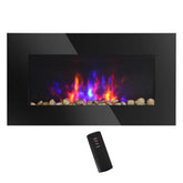 28.5" 1500W Electric Wall-Mounted Fireplace with Flame Effect, 7 Color Background Light, Black