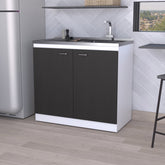 Dark Walnut Rectangle 2-Door Utility Sink and Cabinet