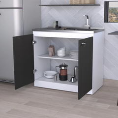 Dark Walnut Rectangle 2-Door Utility Sink and Cabinet