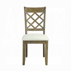 Beige and Rustic Oak Lattice Back Side Chairs (Set of 2)