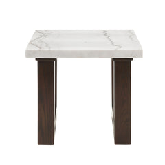Edwyn White Natural Marble Top & Espresso Finish End Table