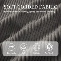 113" Modern 3+1 L-Shaped Corduroy Fabric Sofa,Modular Sectional Cloud Couch W/Ottoman,35D High-resilience Sponge&Double-layer Thick Cushion,Cup Holders,Storage Bags,Couches For Living Room,Apartment.