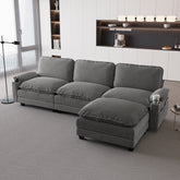 113" Modern 3+1 L-Shaped Corduroy Fabric Sofa,Modular Sectional Cloud Couch W/Ottoman,35D High-resilience Sponge&Double-layer Thick Cushion,Cup Holders,Storage Bags,Couches For Living Room,Apartment.