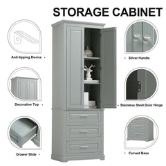 Tall Storage Cabinet with Three Drawers for Bathroom/Office, Grey