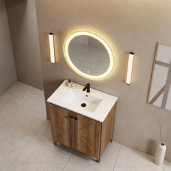30inch Golden Oak Folding Floor Cabinet With Ceramic Sink– Patented 1-Minute Install, Space-Saving & Easy Assemble,American style