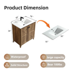 30inch Golden Oak Folding Floor Cabinet With Ceramic Sink– Patented 1-Minute Install, Space-Saving & Easy Assemble,American style