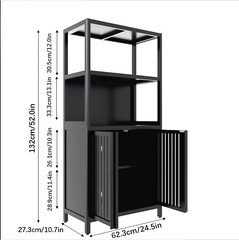 Black bamboo storage cabinet, separate bathroom cabinet with 2 doors, floor cabinet organizer for living room, kitchen, entrance