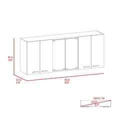 Superior 150 Wall Cabinet With Glass, Four Interior Shelves, Two Double Door -Black