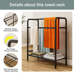 3 Tier Metal Towel Rack, Freestanding Towel Holder for Bathroom, Save Space with Storage, Display Rack for Bedroom, Bathroom, Swimming Pool, Black