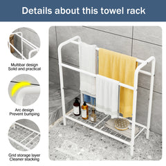 3 Tier Metal Towel Rack, Freestanding Towel Holder for Bathroom, Save Space with Storage, Display Rack for Bedroom, Bathroom, Swimming Pool, White