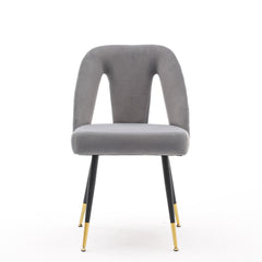 A&A Furniture,Akoya Collection Modern | Contemporary Velvet Upholstered Dining Chair with Nailheads and Gold Tipped Black Metal Legs, Gray,Set of 2