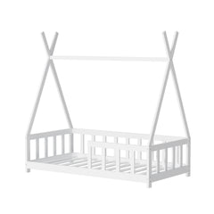 Floor Bed Frame for Kids, Wooden Montessori Floor Bed,House Bed for Kids Girls Boys, Tent beds, White with Guardrail