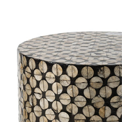 D14x20" Cylindrical Garden Capiz Stool, Accent Side Table, Black/Gold