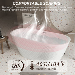 59'' acrylic freestanding bathtub with unique diamond pattern design: spacious oval shape, Gloss white finish, Chrome overflow and pop-up drain CUPC Certificate