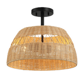 Twinkle Double Lights Semi Flush with Rattan Shade Black Metal Finish for Farmhouse Style Decor 12.6"H x 15"W x 15"D