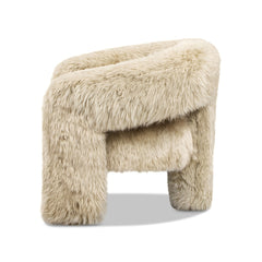 Avalon 35" Genuine Sheepskin Fur Split Barrel Back Accent Chair, Natural Blonde Genuine Fur