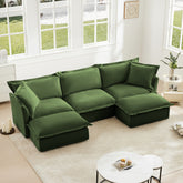 Slipcovered U Shape Sectional Deep Seat Sofa Couch, 3 Seater Sofa with French Edges Design Multiple Big Pillows, Modular Deep Seat Sectional Sofa Comfy Cloud Couch for Living Room, Apartment,Chenille
