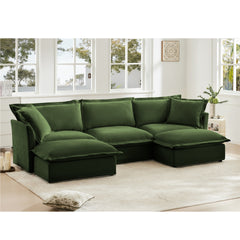 Slipcovered U Shape Sectional Deep Seat Sofa Couch, 3 Seater Sofa with French Edges Design Multiple Big Pillows, Modular Deep Seat Sectional Sofa Comfy Cloud Couch for Living Room, Apartment,Chenille