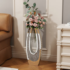 24.01"U-shaped Floor vase shattered diamond mirror surface vase silver tall vase transparent tempered glass large crystal glass decoration floor vase for living room corner hallway