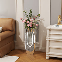 24.01"U-shaped Floor vase shattered diamond mirror surface vase silver tall vase transparent tempered glass large crystal glass decoration floor vase for living room corner hallway