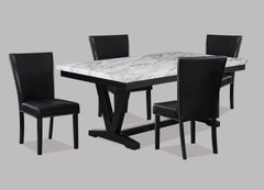 Modern White Faux Marble & Black Dining Room Rectangular Table V-Shape Trestle Design Wooden Base 1pc Furniture