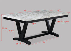 Modern White Faux Marble & Black Dining Room Rectangular Table V-Shape Trestle Design Wooden Base 1pc Furniture