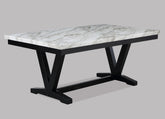 Modern White Faux Marble & Black Dining Room Rectangular Table V-Shape Trestle Design Wooden Base 1pc Furniture