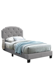 Light Gray Finish Twin Size 1pc Bed Nailhead Trim Button Tufted Burlap Fabric Bedroom Furniture