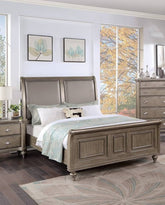 Modern Luxury Style 1pc California King Size Bed Two Panel Headboard Antique Silver Finish Bedroom Furniture