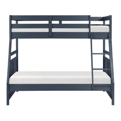 Bunk Bed Twin Over Full Navy Blue Finish Sturdy Wood Frame Guard Rails Youth Bedroom Furniture 1pc