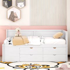 Twin Size Daybed with Drawers and Shelves, White