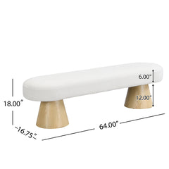 Dining Bench for Dining Room, Upholstered Bedroom End of Bed Entryway Bench, Boucle Ottoman for Living Room, 64"L Beige Stool Top Wood Leg 300 LBS Weight Capacity