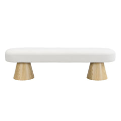 Dining Bench for Dining Room, Upholstered Bedroom End of Bed Entryway Bench, Boucle Ottoman for Living Room, 64"L Beige Stool Top Wood Leg 300 LBS Weight Capacity