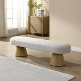 Dining Bench for Dining Room, Upholstered Bedroom End of Bed Entryway Bench, Boucle Ottoman for Living Room, 64"L Beige Stool Top Wood Leg 300 LBS Weight Capacity