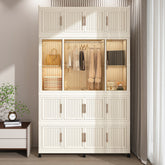 Portable Wardrobe Closet Storage Organizer for Clothes,Clothes Dresser,17 Magnetic Doors-17 Cubes & 1 Hanging Rod,6 pcs hangers , Baby Wardrobe Storage Cabinet,White