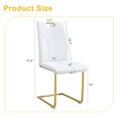 White PU Dining Chair Set.Uniquely designed white dining chairs. PU material, paired with gold metal chair legs. Suitable for offices, restaurants, kitchens, conference rooms, etc.(Set of 6)