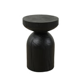 Solid Mango Wood Side End Table in Black, 12.4*17.7 inch Round Contemporary Wooden Accent Table, Small Round Plant Stand, Burnt vintage cracked end table for the Living Room and Bedroom