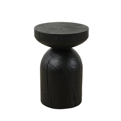 Solid Mango Wood Side End Table in Black, 12.4*17.7 inch Round Contemporary Wooden Accent Table, Small Round Plant Stand, Burnt vintage cracked end table for the Living Room and Bedroom