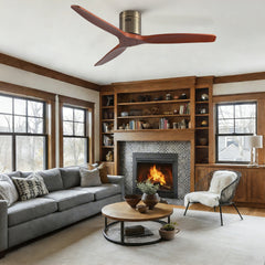 52 inch American Farmhouse Rustic Elegance Classical Solid Wood Low Profile Flush Mount Ceiling Fan without Light