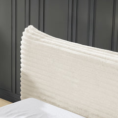 Queen Size Upholstered Bed FrameAnd velvet fabric,Grounded Platform Bed with Decorative Curved Headboard and Solid Wood Frame, No Box Spring Required-Beige(68''*87.75''*24.25'')