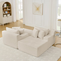 Two-seater lazy sofa lounge chair,Compressed sofa no assembly required, made of velvet fabric, fluffy modern lounge chair, used for indoor living rooms and bedrooms-Beige
