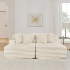 Two-seater lazy sofa lounge chair,Compressed sofa no assembly required, made of velvet fabric, fluffy modern lounge chair, used for indoor living rooms and bedrooms-Beige