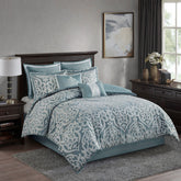 8 Piece Jacquard Comforter Set Aqua/Silver Queen