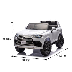 Licensed LEXUS LX600 24V Two-seater Kids Ride On Car W/Parents Control,Seat width 20 inches,2WD,Four-wheel suspension,Bluetooth,MP3,Music,Adjustable volume,Power display,Speeds 1.86-3.11MPH For Kids.