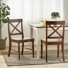 Acacia Wood Dining Chairs, 2-Pcs Set, Dark Oak
