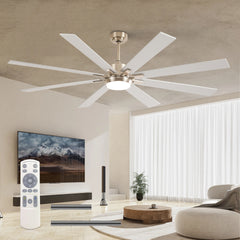 72 Inch Ceiling Fan With Light Kit 3 Color Dimmable LED, DC 6 Speed ,8 PCS Plywood Reversible Blades,Remote Control Ceiling Fan for Patio Living Room, Bedroom, Office,Indoor.(Nickel)