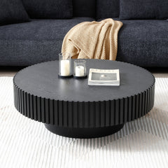 35.43'' Nesting Round Wood Coffee table for Apartment, Modern Living Room Coffee Table with Sturdy Pedestal ,BLACK(Same Sku:W876P254010)