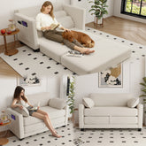 2-in-1 Convertible Corduroy Sofa Bed, 2-Seater Two-Form Switch Loveseat Sleeper Sofa with Side Storage, High-Rebound Sponge & Solid Wood Composite Frame, Easy Assembly for Home Living Room/Study.