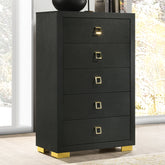 Modern Contemporary Style 1pc Chest Gold Square Handles And Metal Legs Centre Glide English Dovetail Drawers Black Finish Bedroom Furniture